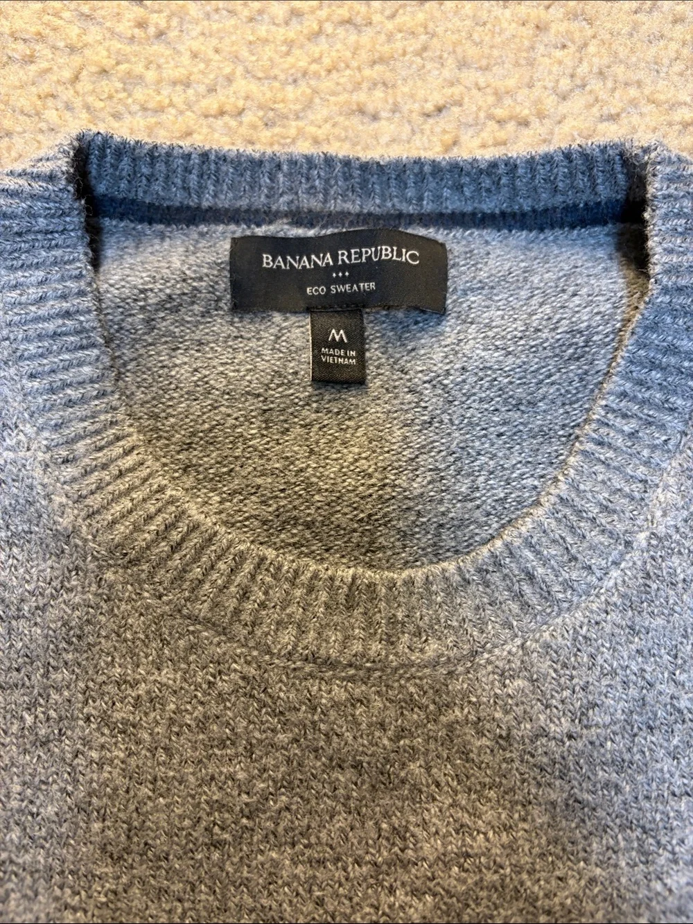 Banana Republic Men's Gray, Navy & White Striped Crewneck Sweater
